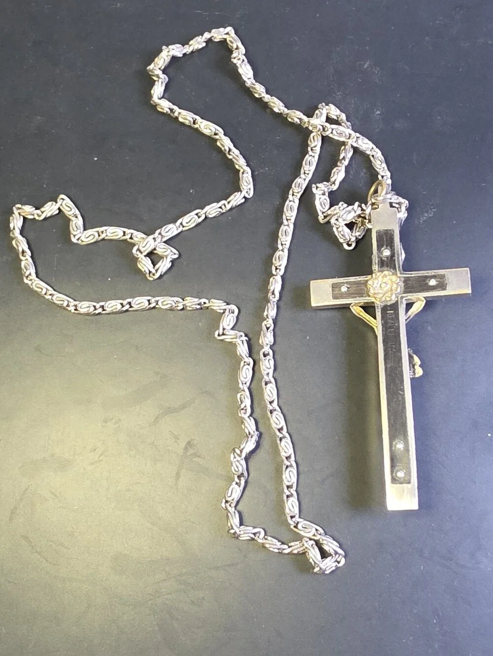 Vintage Catholic Nun's Or Priests Crucifix Featuring An Ebony Wood Inlay